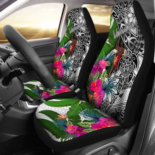 Vanuatu Car Seat Covers White - Turtle Plumeria Banana Leaf - 091114 - YourCarButBetter
