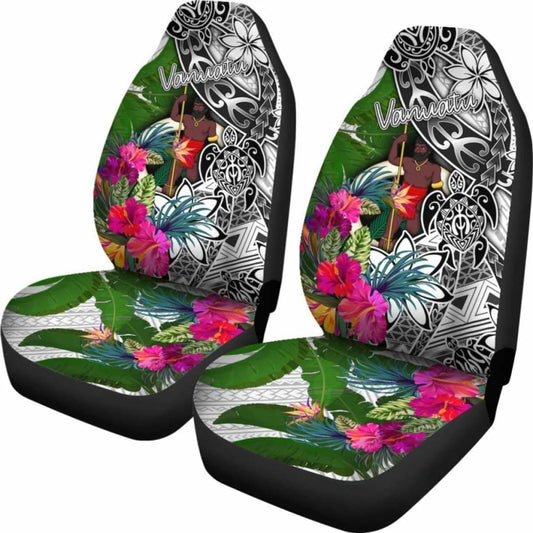 Vanuatu Car Seat Covers White - Turtle Plumeria Banana Leaf - 091114 - YourCarButBetter