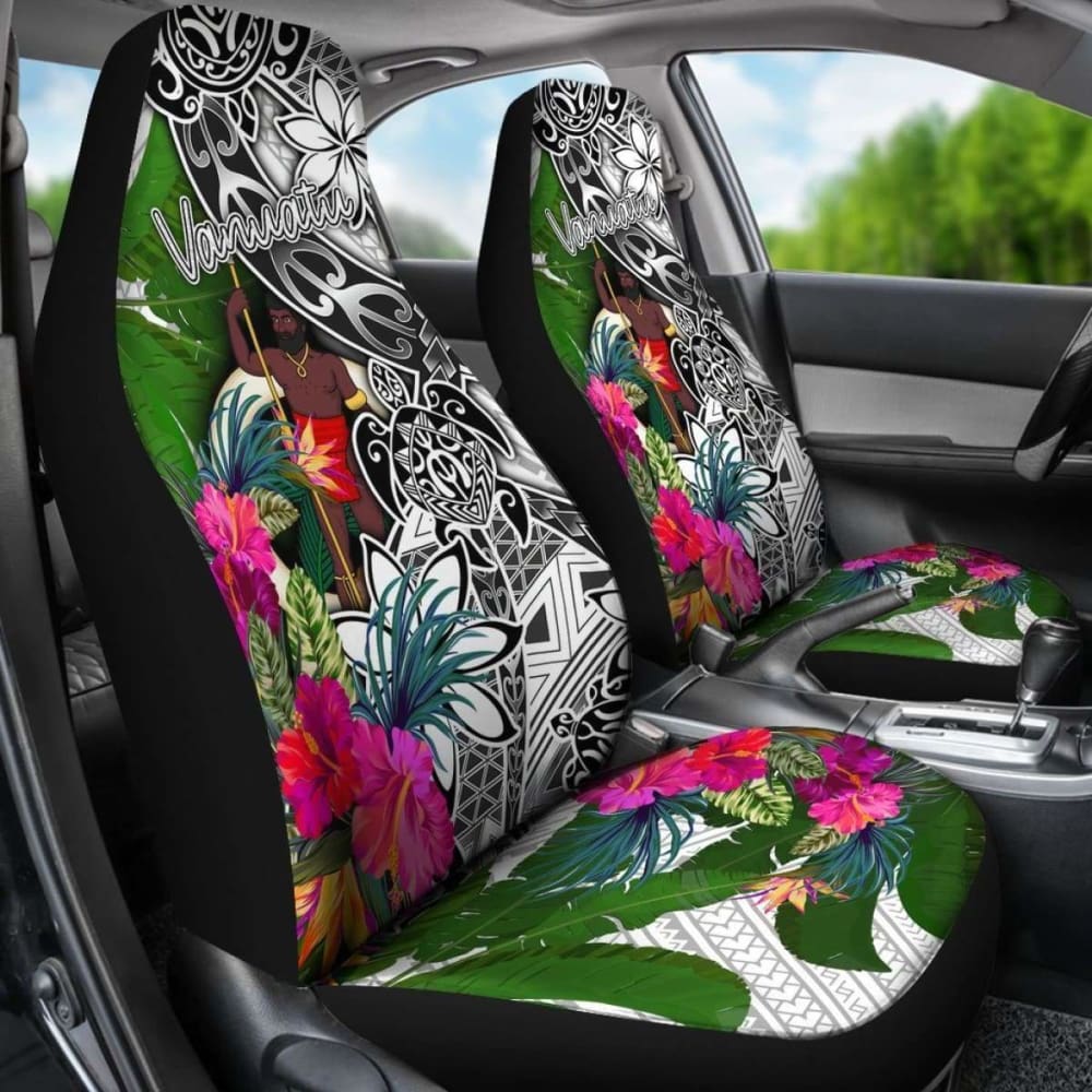 Vanuatu Car Seat Covers White - Turtle Plumeria Banana Leaf - 091114 - YourCarButBetter