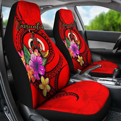 Vanuatu Polynesian Car Seat Covers - Floral With Seal Red - 153908 - YourCarButBetter