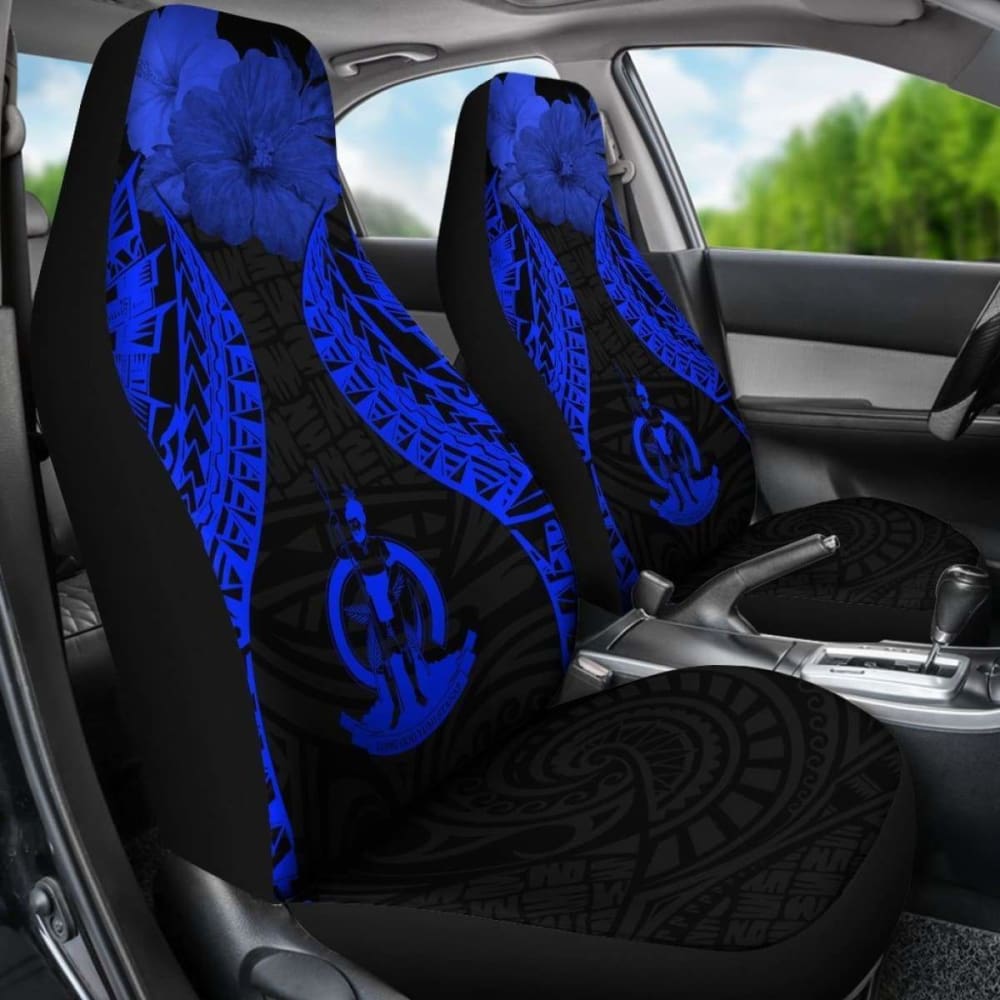 Vanuatu Polynesian Car Seat Covers Pride Seal And Hibiscus Blue - 232125 - YourCarButBetter