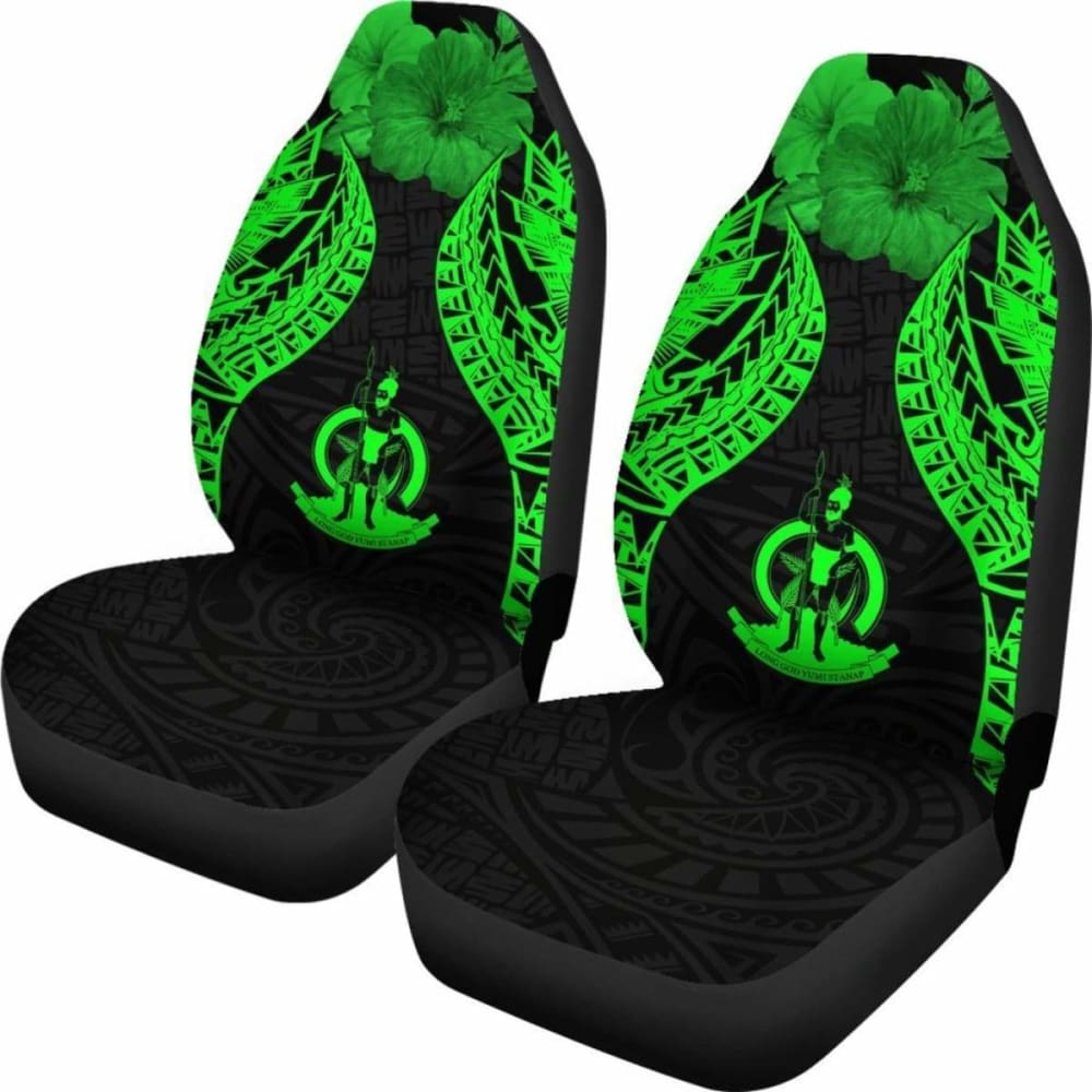 Vanuatu Polynesian Car Seat Covers Pride Seal And Hibiscus Green - 232125 - YourCarButBetter