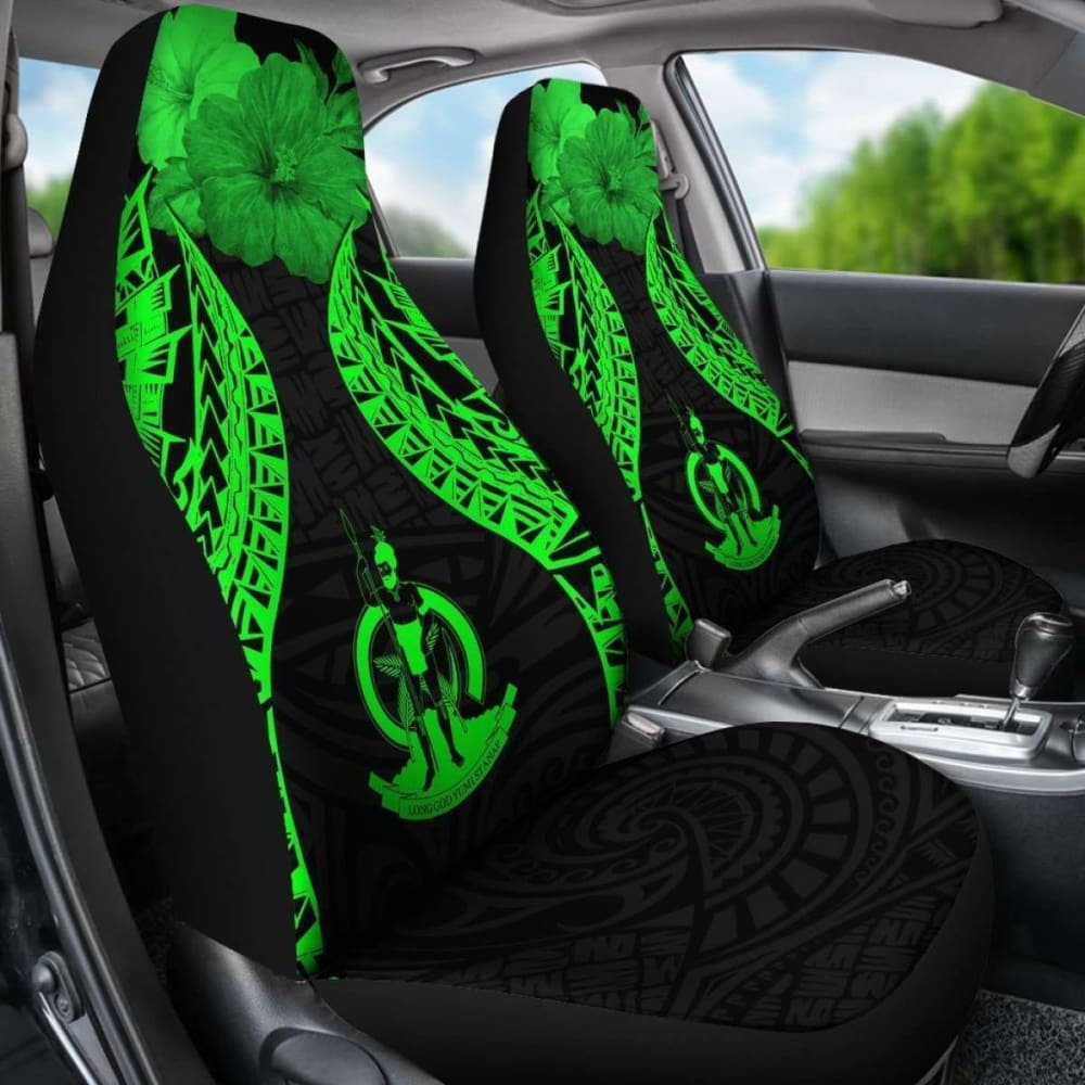 Vanuatu Polynesian Car Seat Covers Pride Seal And Hibiscus Green - 232125 - YourCarButBetter