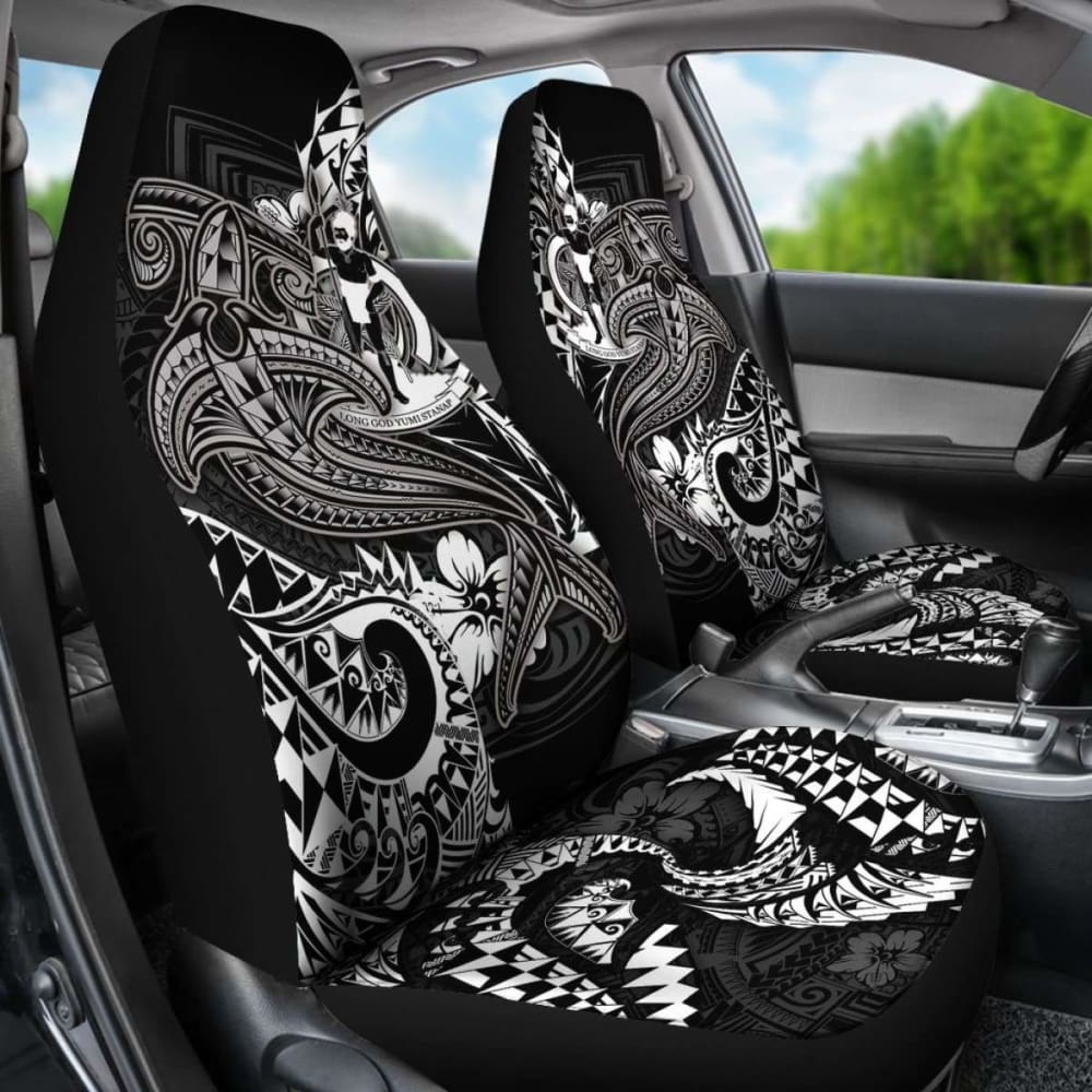 Vanuatu Polynesian Car Seat Covers -White Shark Polynesian Tattoo - 102802 - YourCarButBetter