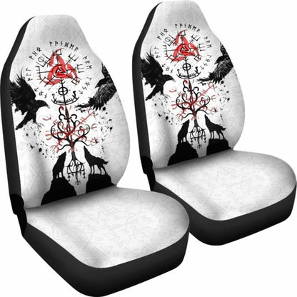 Viking Car Seat Cover Vegvisir Hugin And Munin With Fenrir Yggdrasil 144909