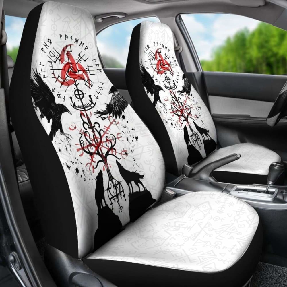 Viking Car Seat Cover Vegvisir Hugin And Munin With Fenrir Yggdrasil 144909