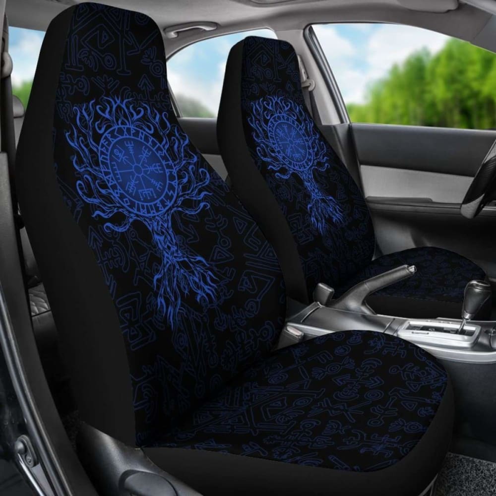 Viking Car Seat Cover - Vegvisir Tree Of Life - Blue - 110424 - YourCarButBetter