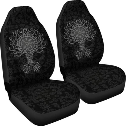 Viking Car Seat Cover - Vegvisir Tree Of Life - Gray - 110424 - YourCarButBetter