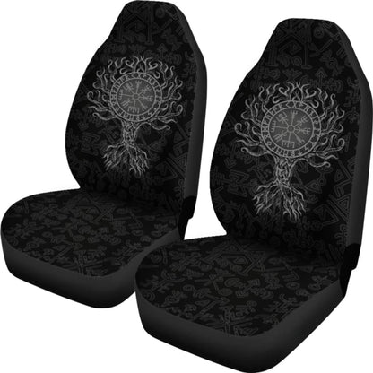 Viking Car Seat Cover - Vegvisir Tree Of Life - Gray - 110424 - YourCarButBetter