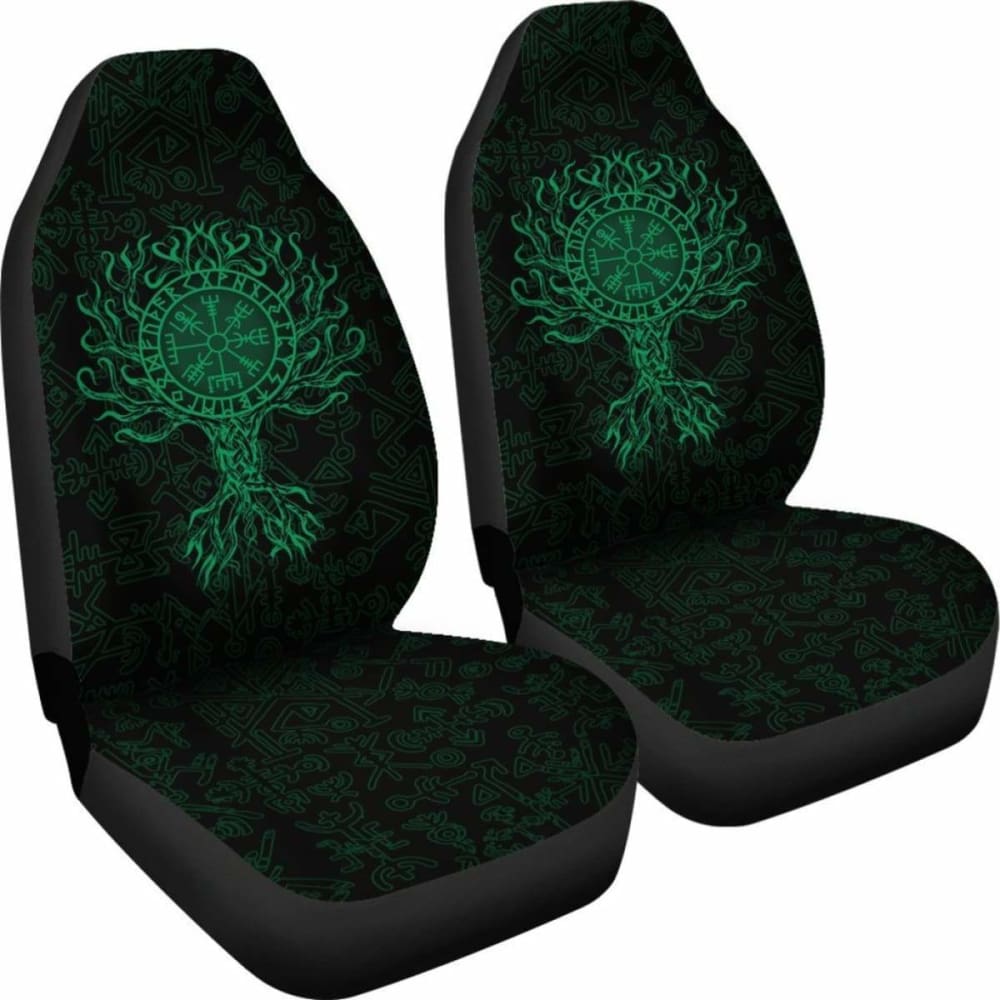 Viking Car Seat Cover - Vegvisir Tree Of Life - Green - 110424 - YourCarButBetter
