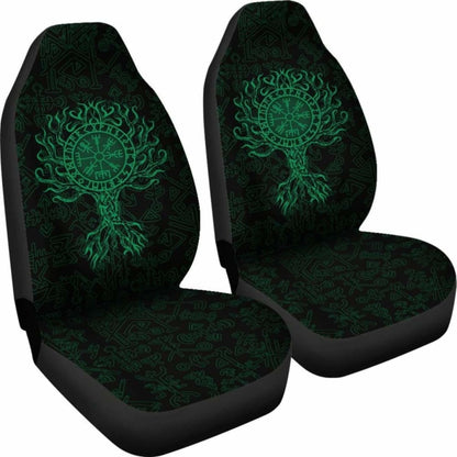 Viking Car Seat Cover - Vegvisir Tree Of Life - Green - 110424 - YourCarButBetter