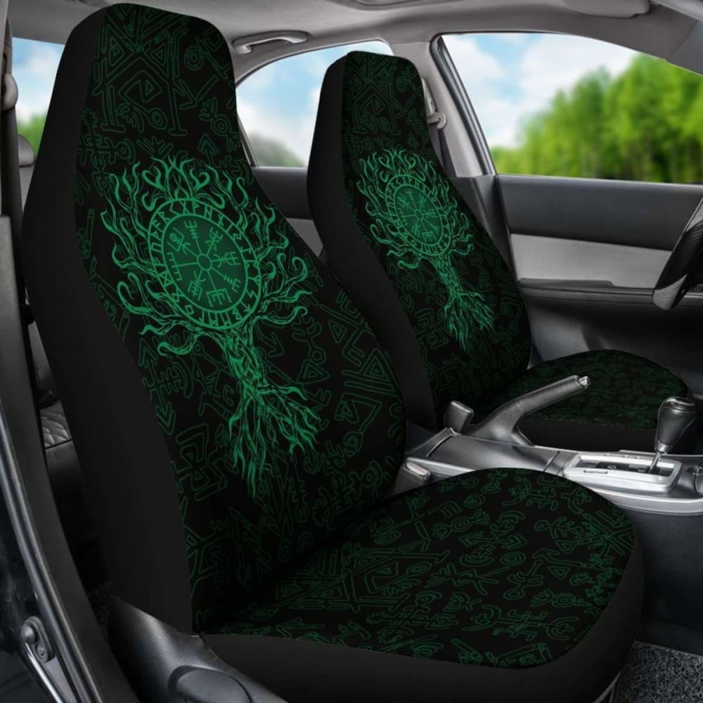 Viking Car Seat Cover - Vegvisir Tree Of Life - Green - 110424 - YourCarButBetter