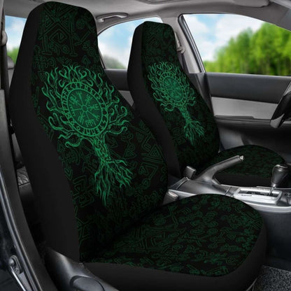 Viking Car Seat Cover - Vegvisir Tree Of Life - Green - 110424 - YourCarButBetter