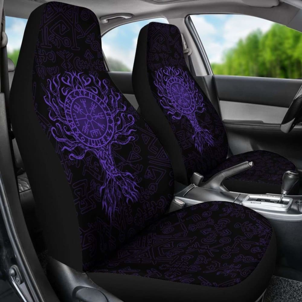 Viking Car Seat Cover - Vegvisir Tree Of Life - Purple - 110424 - YourCarButBetter
