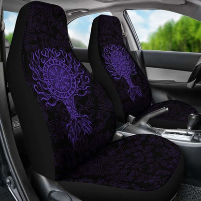 Viking Car Seat Cover - Vegvisir Tree Of Life - Purple - 110424 - YourCarButBetter