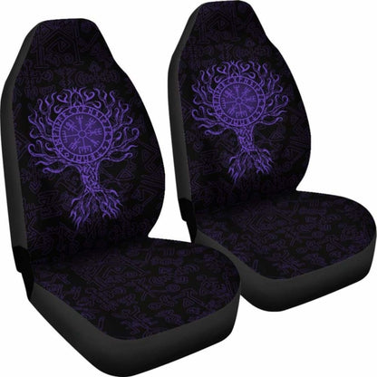 Viking Car Seat Cover - Vegvisir Tree Of Life - Purple - 110424 - YourCarButBetter