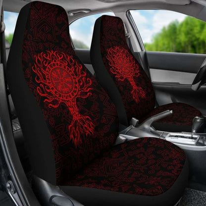Viking Car Seat Cover - Vegvisir Tree Of Life - Red - 110424 - YourCarButBetter
