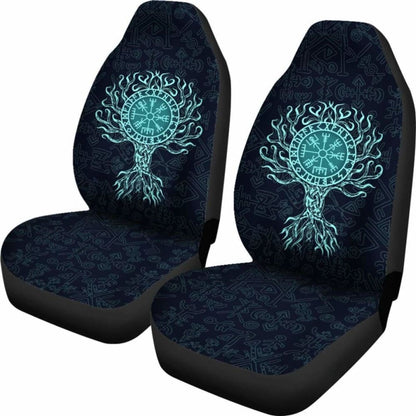 Viking Car Seat Cover - Vegvisir Tree Of Life - Turquoise - 110424 - YourCarButBetter