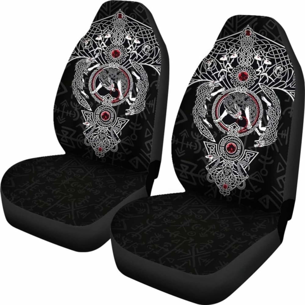 Viking Car Seat Covers Fenrir Skoll And Hati Valknut Raven Black Amazing 105905 - YourCarButBetter