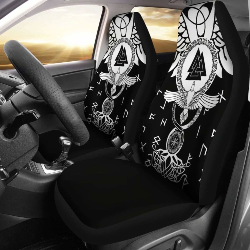 Viking Car Seat Covers Flying Raven Tattoo And Valknut 105905 - YourCarButBetter