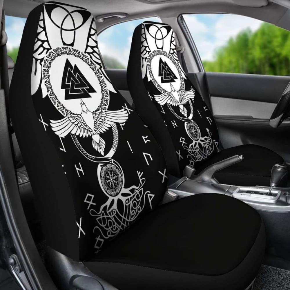Viking Car Seat Covers Flying Raven Tattoo And Valknut 105905 - YourCarButBetter