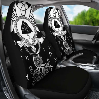 Viking Car Seat Covers Flying Raven Tattoo And Valknut 105905 - YourCarButBetter