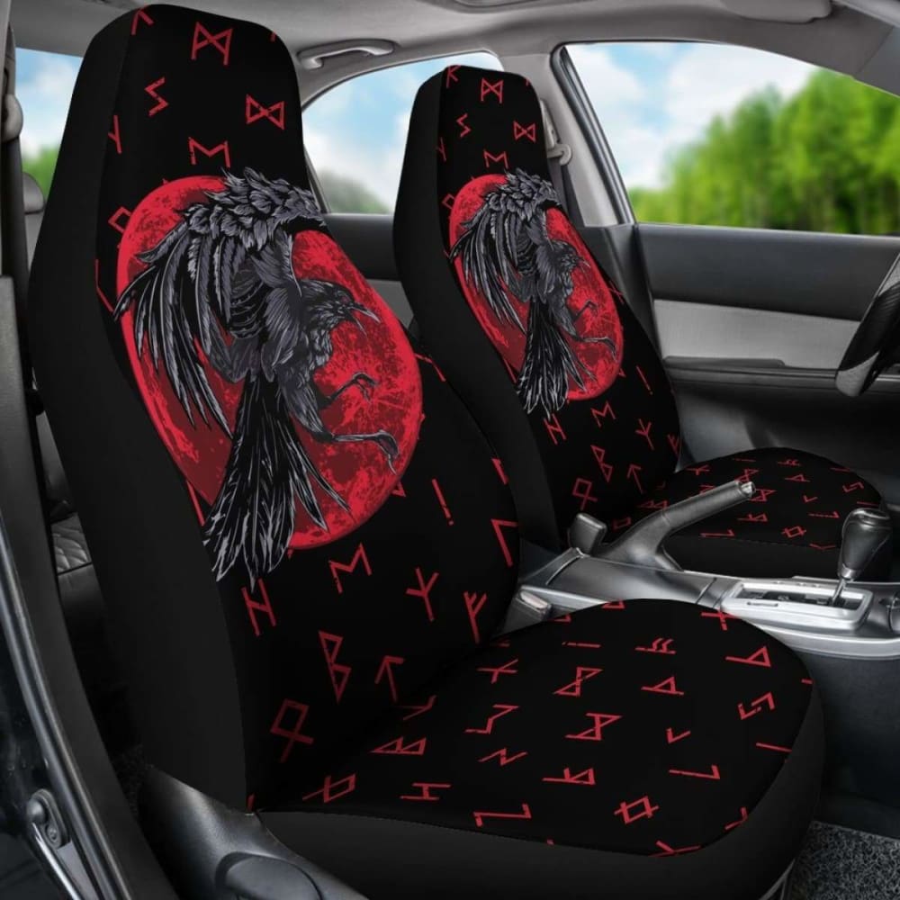 Viking Car Seat Covers Odin Raven With Blood Moon Amazing 144909