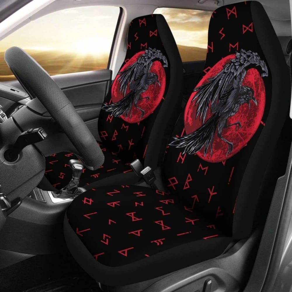Viking Car Seat Covers Odin Raven With Blood Moon Amazing 144909