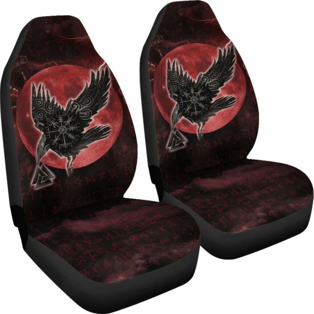 Viking Car Seat Covers Raven Helm Of Awe Valknut Mjolnir Rune 7 110424 - YourCarButBetter