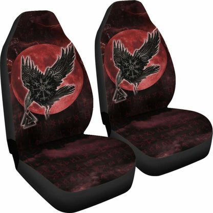 Viking Car Seat Covers Raven Helm Of Awe Valknut Mjolnir Rune 7 110424 - YourCarButBetter