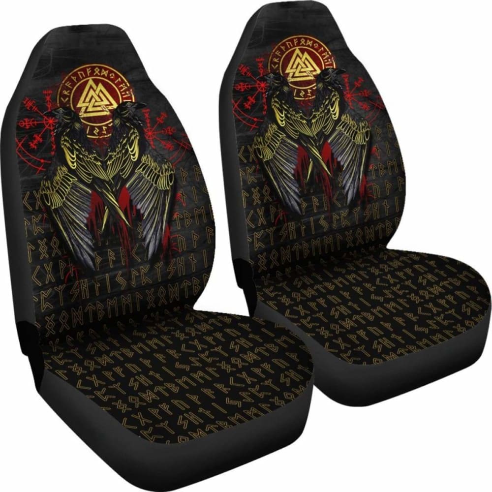 Viking Car Seat Covers - Vikings Valknut And Ravens Tattoo 105905 - YourCarButBetter