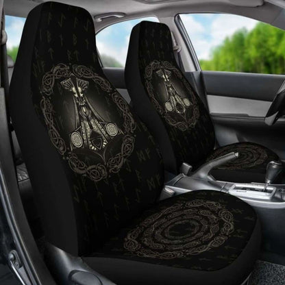 Viking Mjolnir Hammer Rune Car Seat Covers 110424 - YourCarButBetter