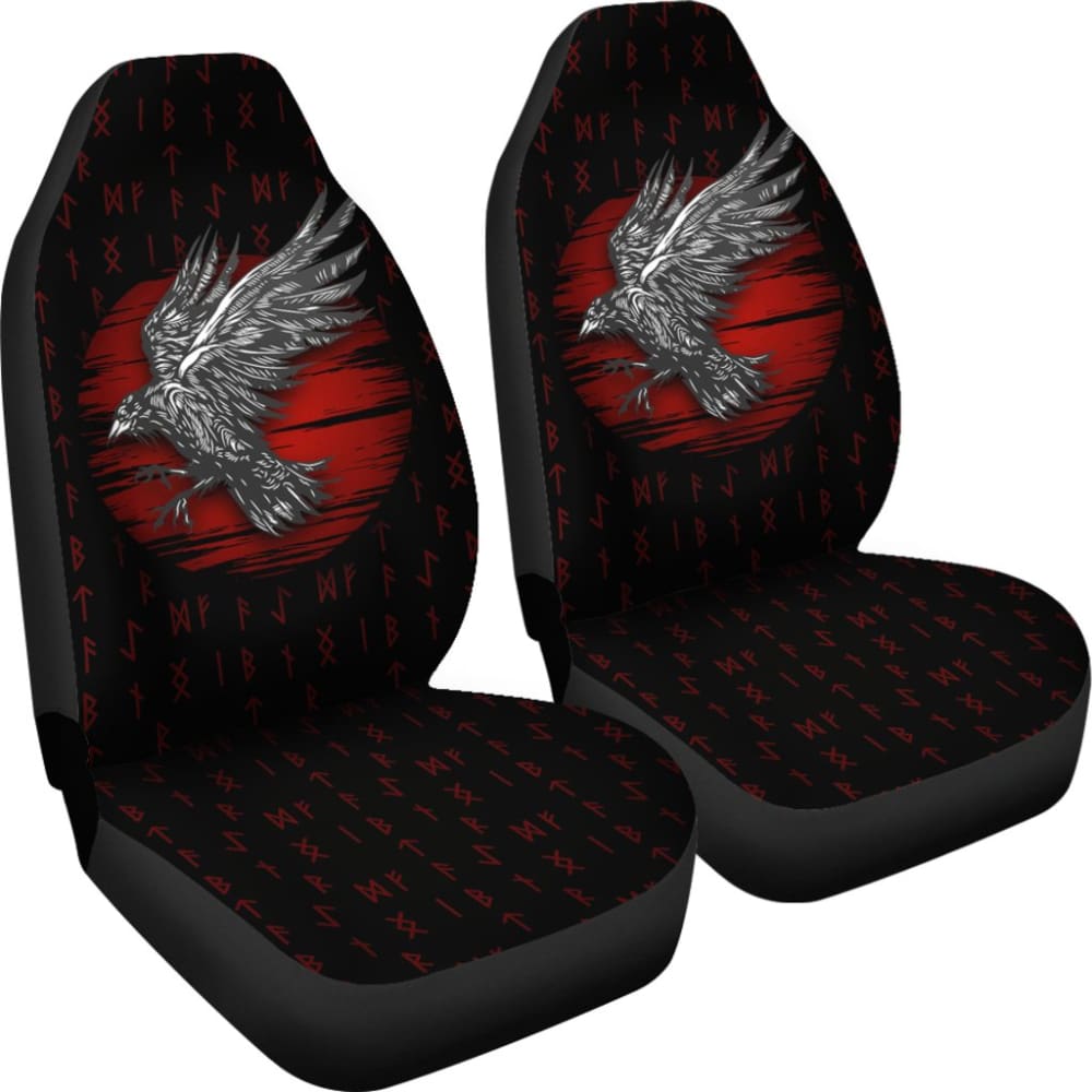 Viking Raven Red Rune Car Seat Covers 211405 - YourCarButBetter