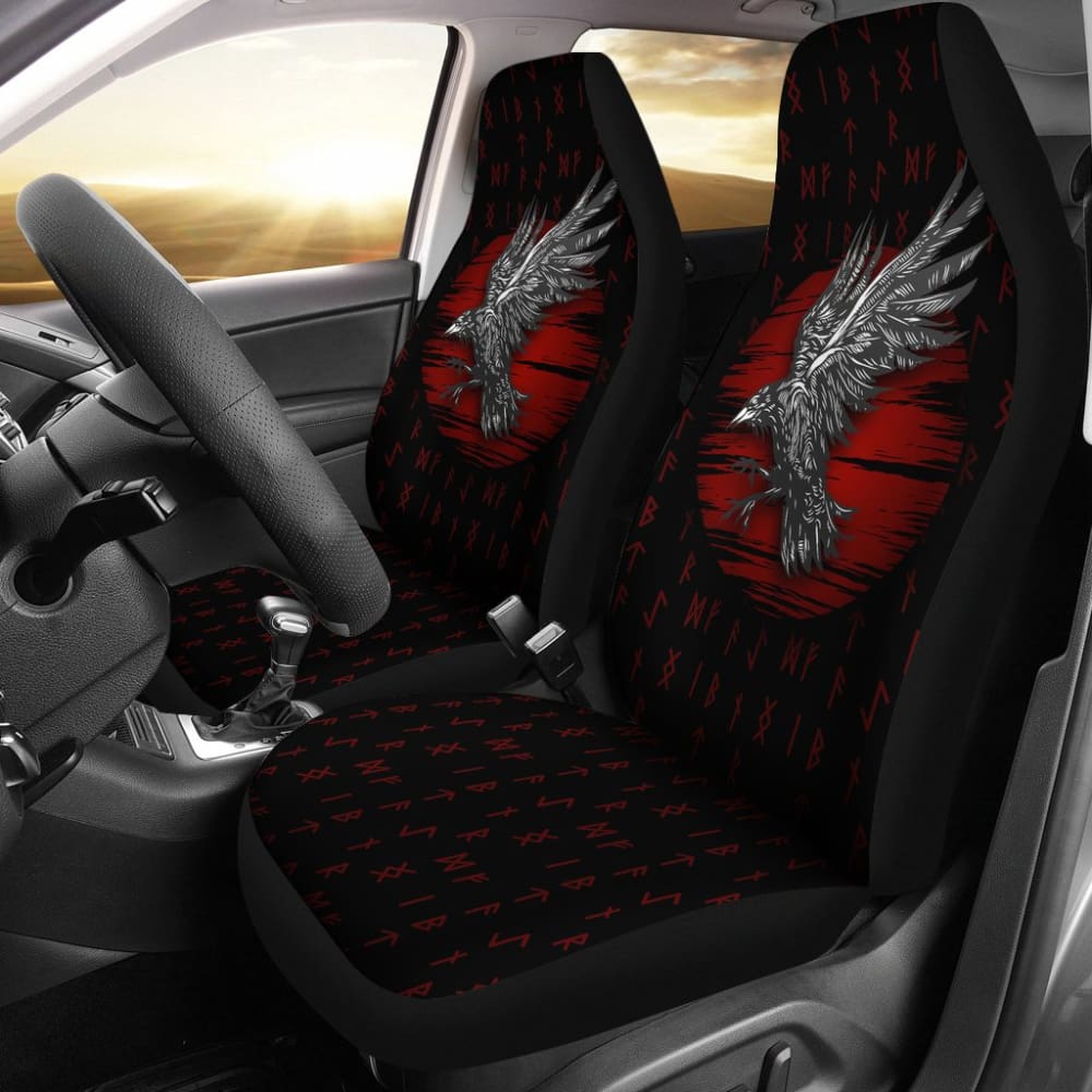 Viking Raven Red Rune Car Seat Covers 211405 - YourCarButBetter