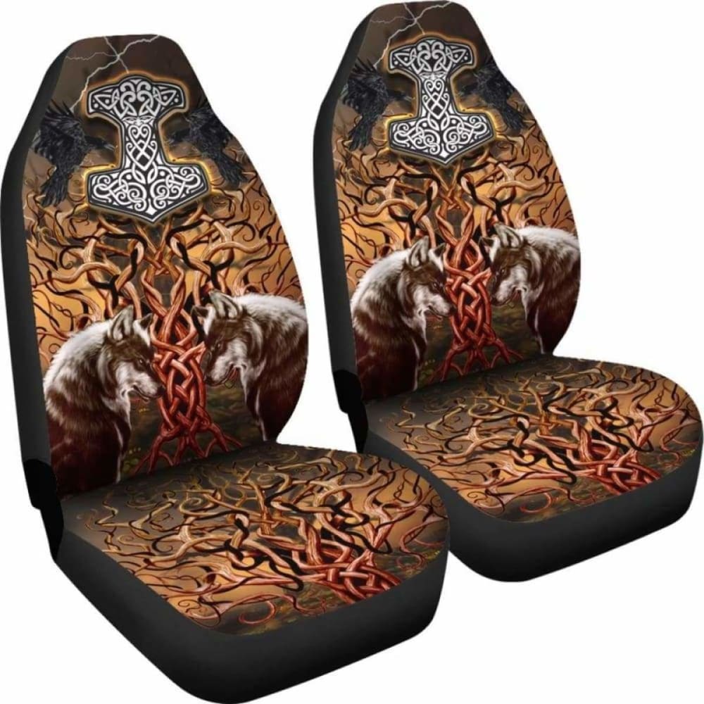 Viking Tree Of Life Fenrirs Mjolnir Car Seat Covers 110424 - YourCarButBetter