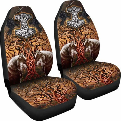Viking Tree Of Life Fenrirs Mjolnir Car Seat Covers 110424 - YourCarButBetter