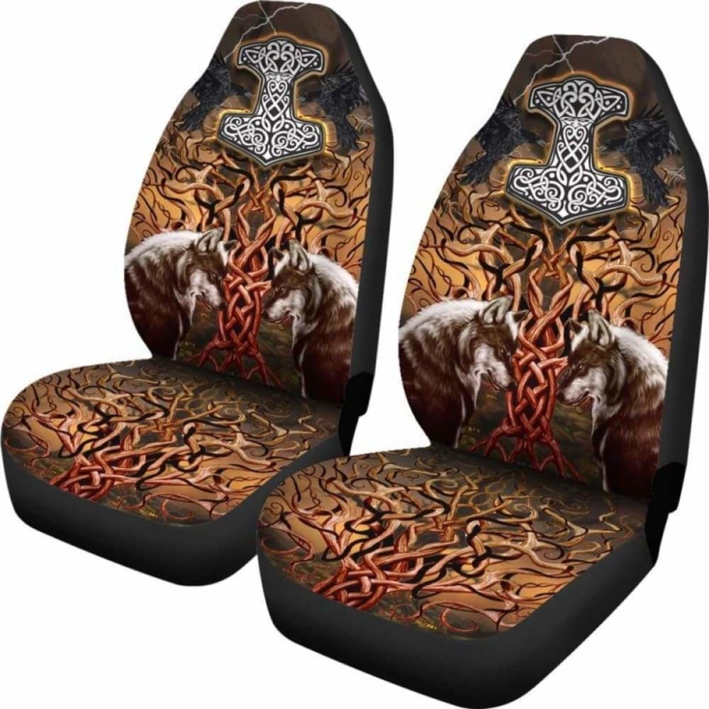Viking Tree Of Life Fenrirs Mjolnir Car Seat Covers 110424 - YourCarButBetter