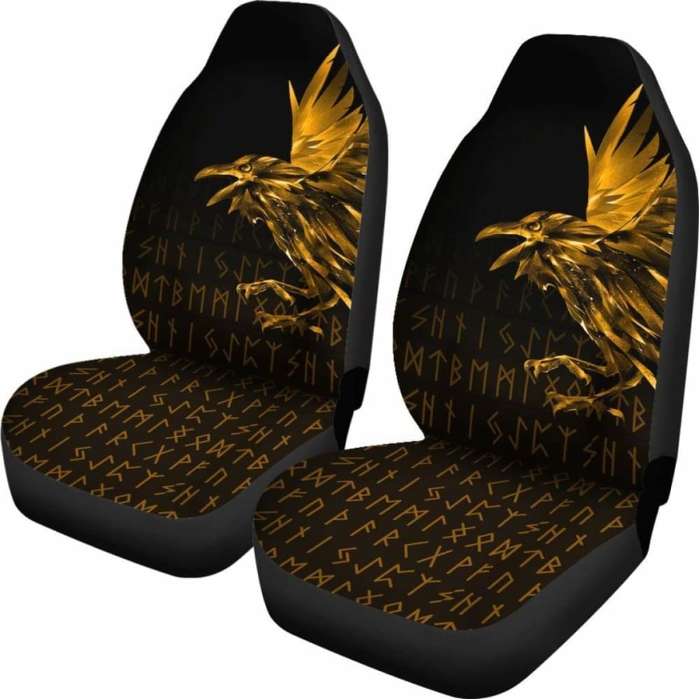 Vikings Car Seat Covers - Raven Tattoo Style Gold 174914 - YourCarButBetter