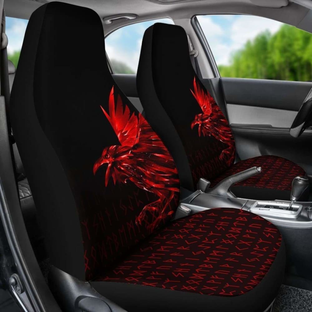 Vikings Car Seat Covers - Raven Tattoo Style Red 174914 - YourCarButBetter
