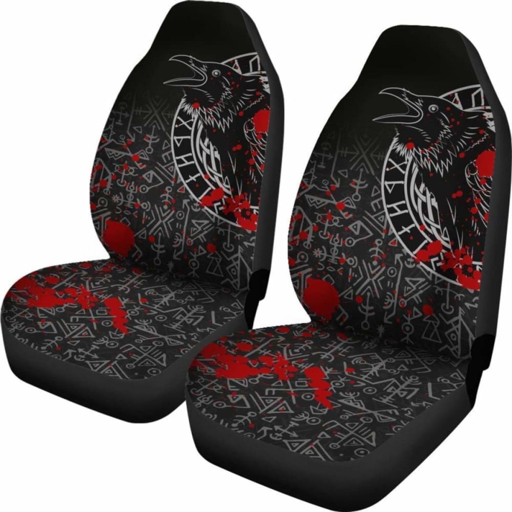 Vikings Car Seat Covers - Ravens And Vegvisir Tattoo Style Blood 174914 - YourCarButBetter