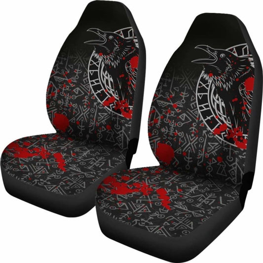 Vikings Car Seat Covers - Ravens And Vegvisir Tattoo Style Blood 174914 - YourCarButBetter