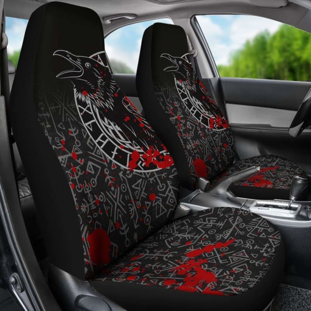 Vikings Car Seat Covers - Ravens And Vegvisir Tattoo Style Blood 174914 - YourCarButBetter