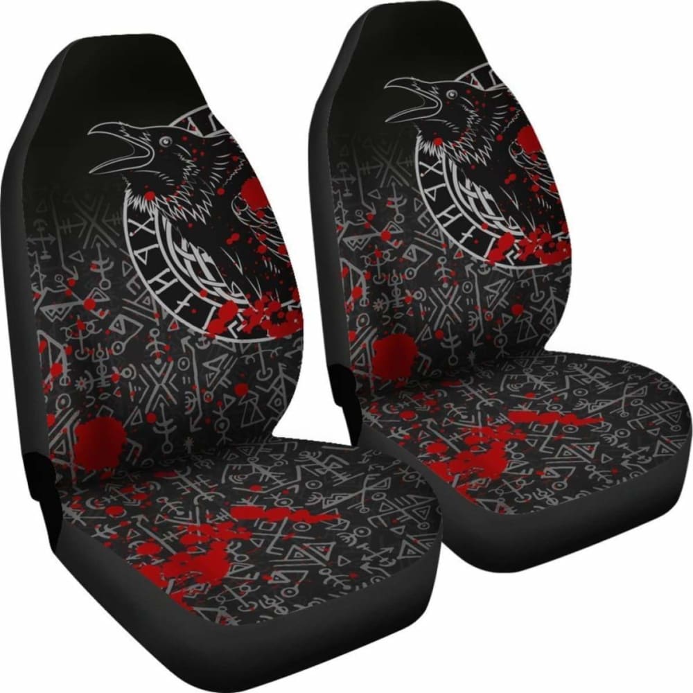 Vikings Car Seat Covers - Ravens And Vegvisir Tattoo Style Blood 174914 - YourCarButBetter