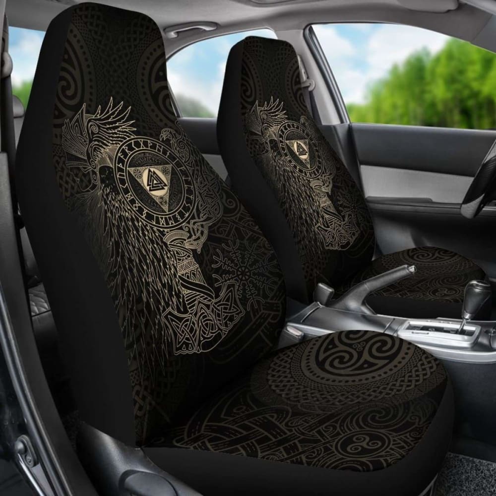 Vikings Car Seat Covers - Valknut With Helm Of Awe And Horn Triskelion - 105905 - YourCarButBetter