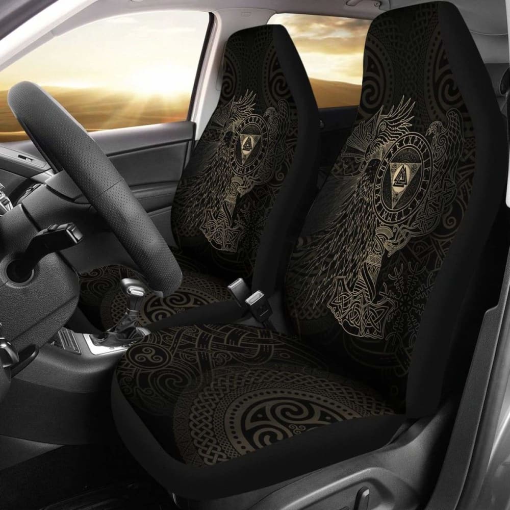 Vikings Car Seat Covers - Valknut With Helm Of Awe And Horn Triskelion - 105905 - YourCarButBetter
