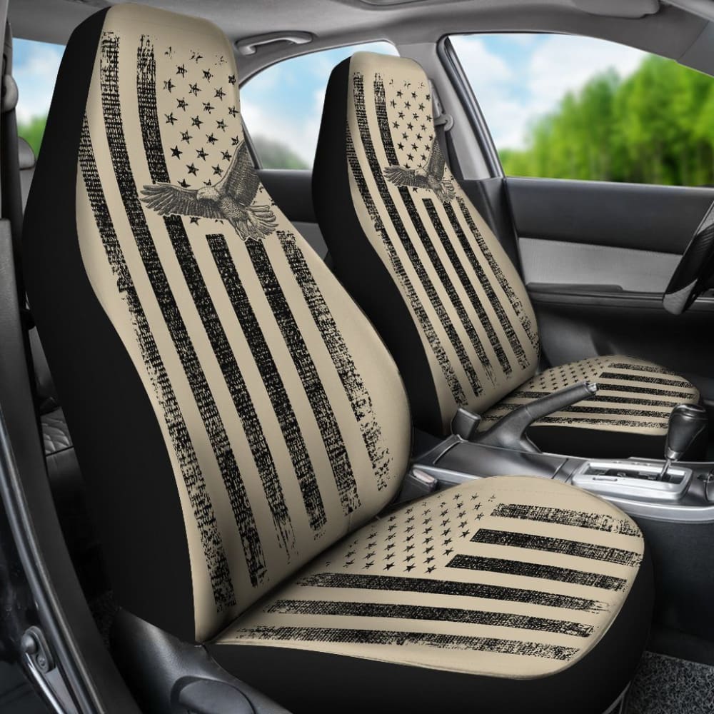 Vintage American Flag Tan Car Seat Covers 103131 - YourCarButBetter