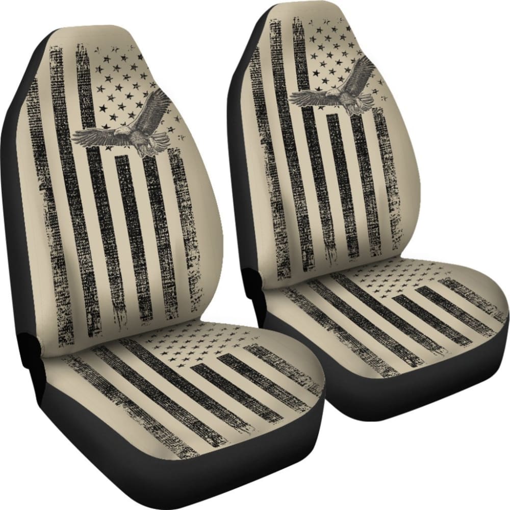 Vintage American Flag Tan Car Seat Covers 103131 - YourCarButBetter
