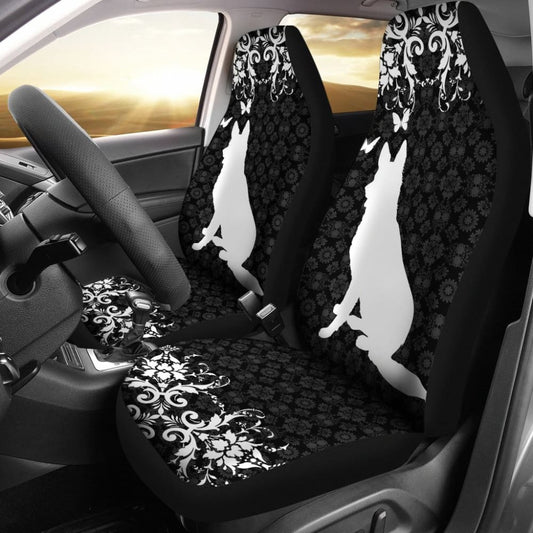 Vintage German Shepherd Black Background Car Seat Covers 210202 - YourCarButBetter