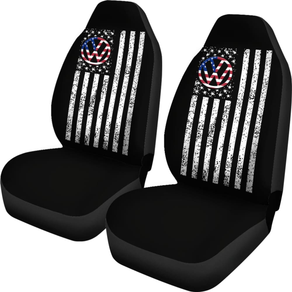Volkswagen Custom White American Flag On Black Design Car Seat Covers 212803 - YourCarButBetter