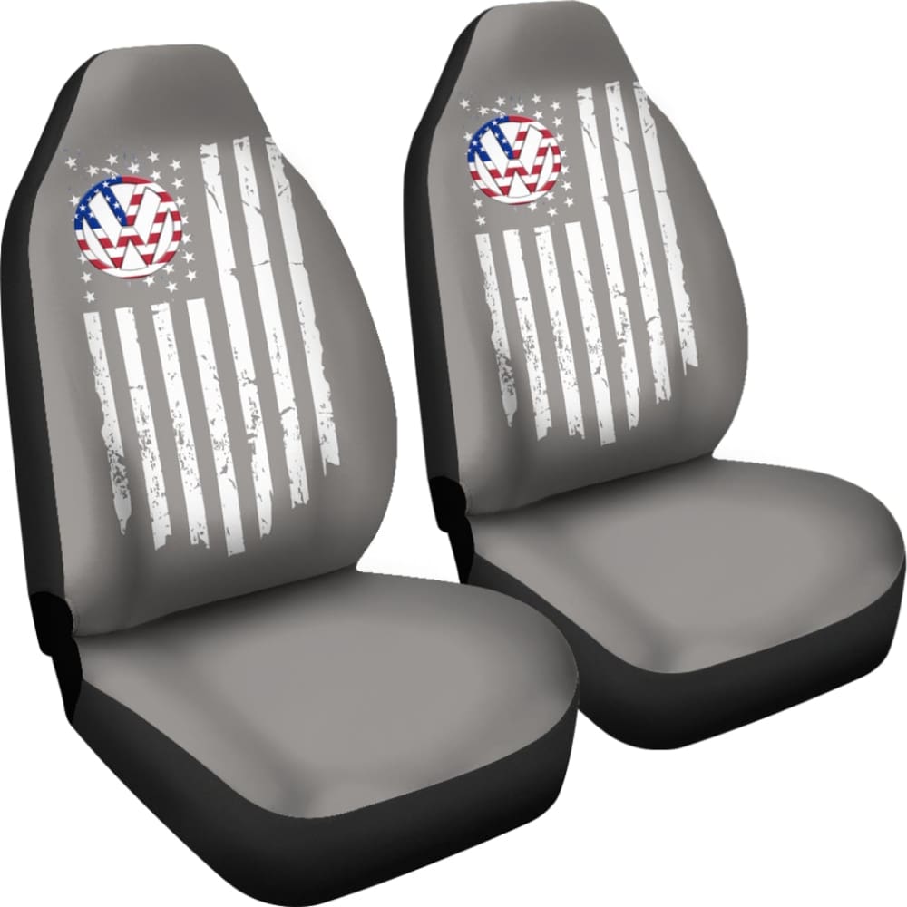 Volkswagen Custom White American Flag On Grey Design Car Seat Covers 212803 - YourCarButBetter